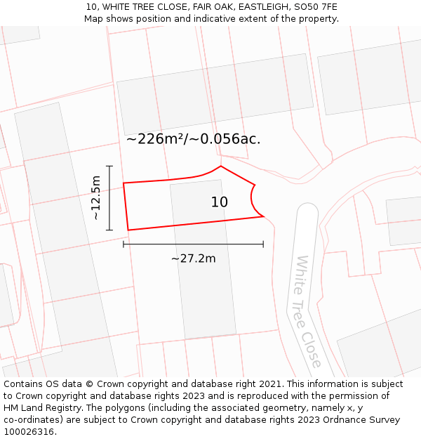 10, WHITE TREE CLOSE, FAIR OAK, EASTLEIGH, SO50 7FE: Plot and title map