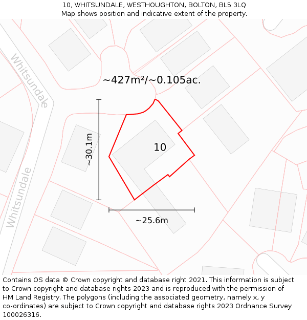 10, WHITSUNDALE, WESTHOUGHTON, BOLTON, BL5 3LQ: Plot and title map