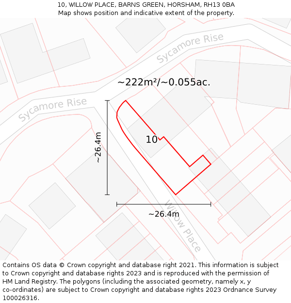 10, WILLOW PLACE, BARNS GREEN, HORSHAM, RH13 0BA: Plot and title map