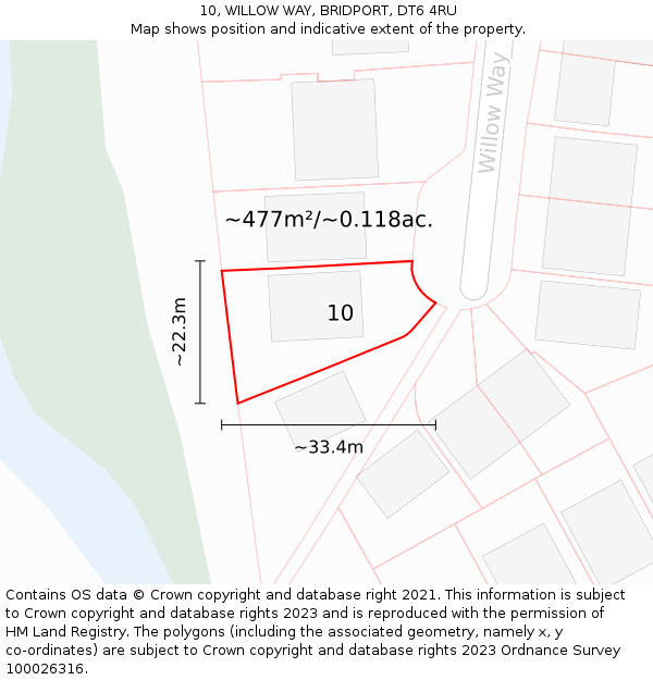 10, WILLOW WAY, BRIDPORT, DT6 4RU: Plot and title map