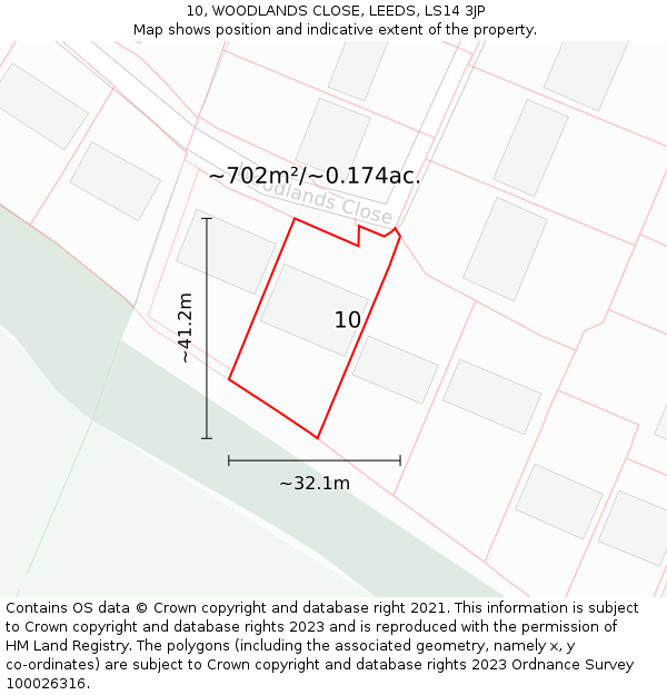 10, WOODLANDS CLOSE, LEEDS, LS14 3JP: Plot and title map