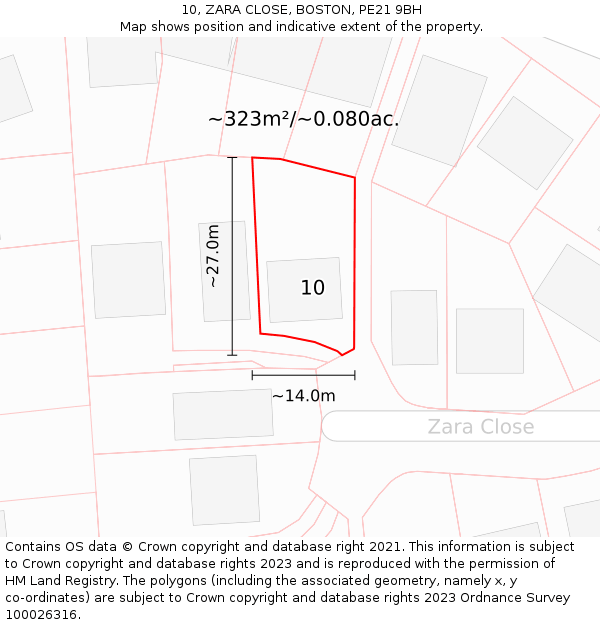 10, ZARA CLOSE, BOSTON, PE21 9BH: Plot and title map