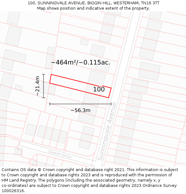 100, SUNNINGVALE AVENUE, BIGGIN HILL, WESTERHAM, TN16 3TT: Plot and title map