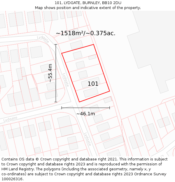 101, LYDGATE, BURNLEY, BB10 2DU: Plot and title map