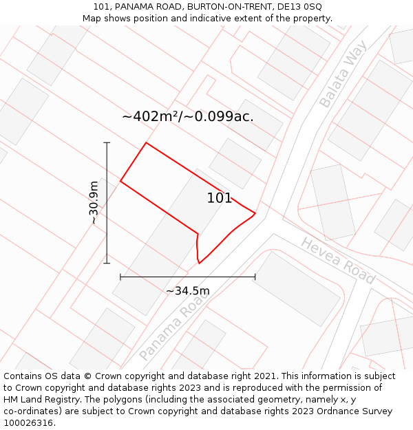 101, PANAMA ROAD, BURTON-ON-TRENT, DE13 0SQ: Plot and title map