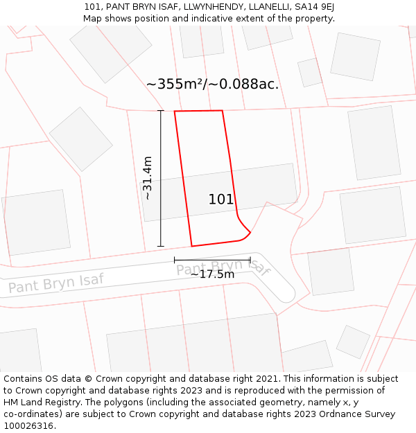 101, PANT BRYN ISAF, LLWYNHENDY, LLANELLI, SA14 9EJ: Plot and title map