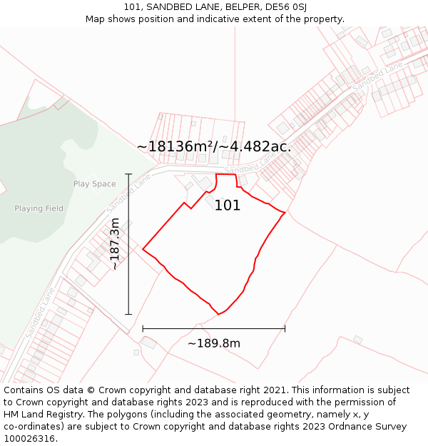 101, SANDBED LANE, BELPER, DE56 0SJ: Plot and title map