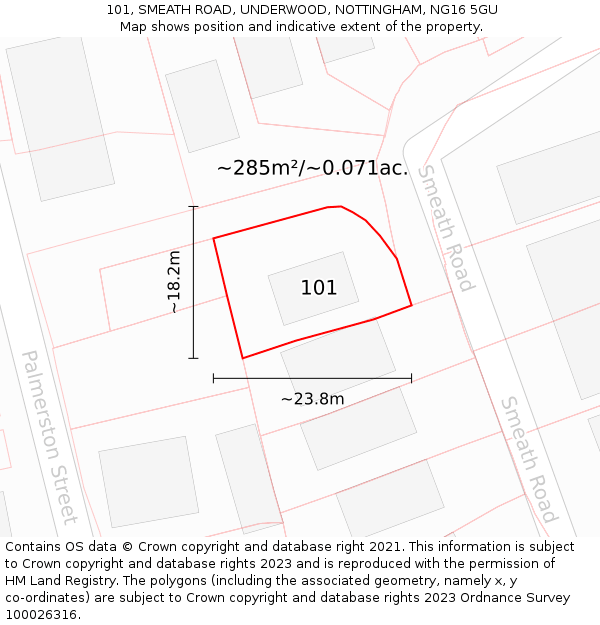 101, SMEATH ROAD, UNDERWOOD, NOTTINGHAM, NG16 5GU: Plot and title map