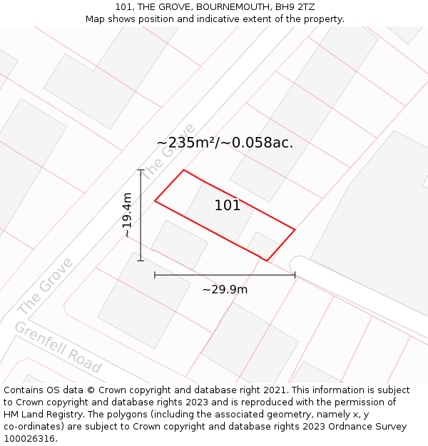 101, THE GROVE, BOURNEMOUTH, BH9 2TZ: Plot and title map