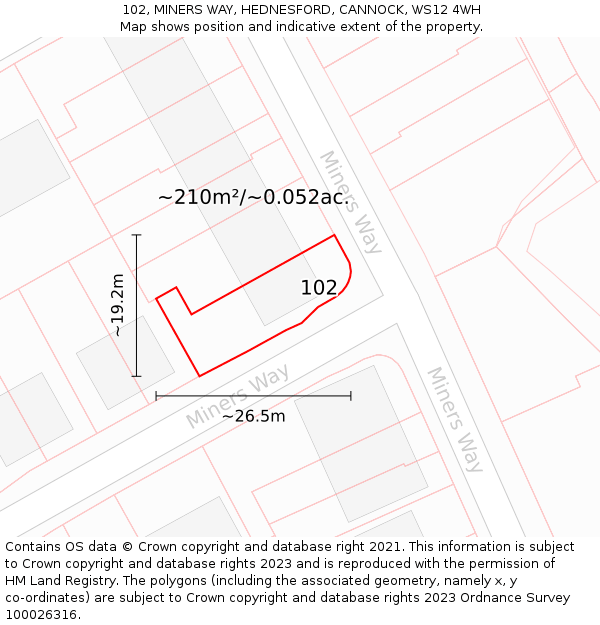 102, MINERS WAY, HEDNESFORD, CANNOCK, WS12 4WH: Plot and title map