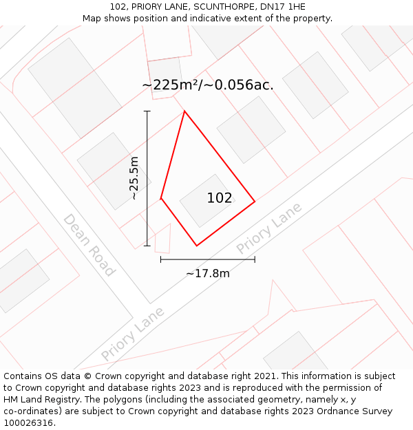 102, PRIORY LANE, SCUNTHORPE, DN17 1HE: Plot and title map