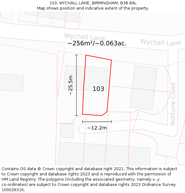 103, WYCHALL LANE, BIRMINGHAM, B38 8AL: Plot and title map