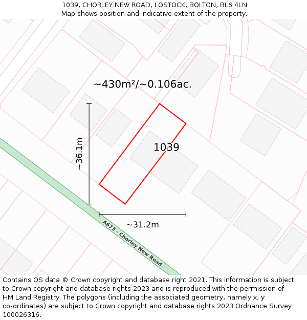 1039, CHORLEY NEW ROAD, LOSTOCK, BOLTON, BL6 4LN: Plot and title map