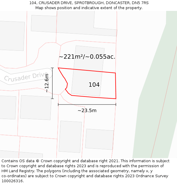 104, CRUSADER DRIVE, SPROTBROUGH, DONCASTER, DN5 7RS: Plot and title map