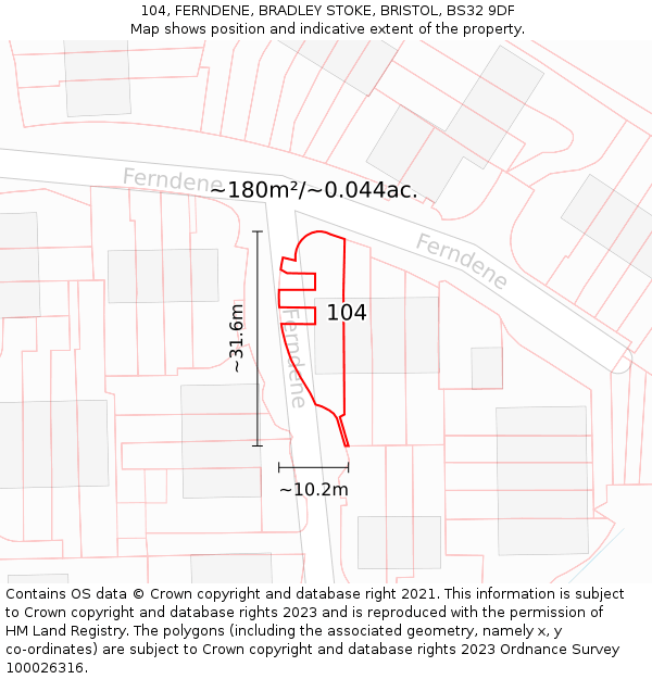 104, FERNDENE, BRADLEY STOKE, BRISTOL, BS32 9DF: Plot and title map