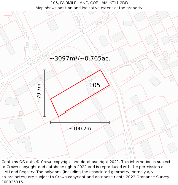 105, FAIRMILE LANE, COBHAM, KT11 2DD: Plot and title map