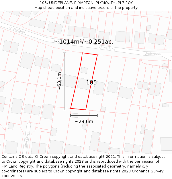 105, UNDERLANE, PLYMPTON, PLYMOUTH, PL7 1QY: Plot and title map