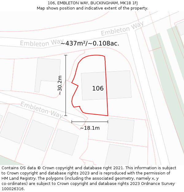 106, EMBLETON WAY, BUCKINGHAM, MK18 1FJ: Plot and title map