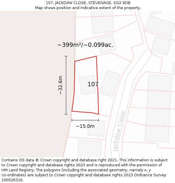 107, JACKDAW CLOSE, STEVENAGE, SG2 9DB: Plot and title map