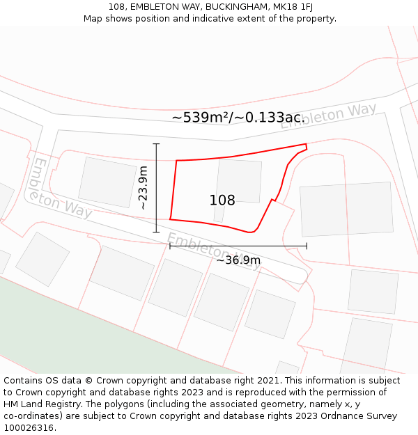 108, EMBLETON WAY, BUCKINGHAM, MK18 1FJ: Plot and title map