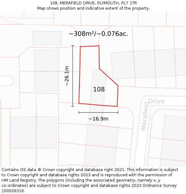 108, MERAFIELD DRIVE, PLYMOUTH, PL7 1TR: Plot and title map