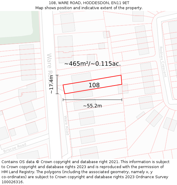 108, WARE ROAD, HODDESDON, EN11 9ET: Plot and title map