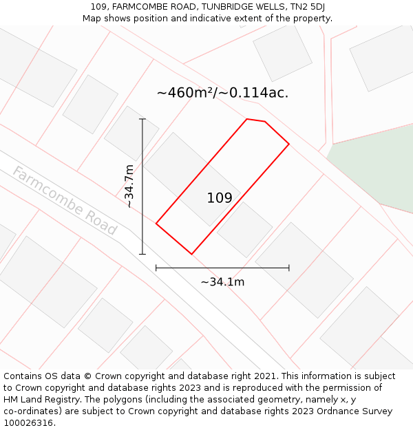 109, FARMCOMBE ROAD, TUNBRIDGE WELLS, TN2 5DJ: Plot and title map