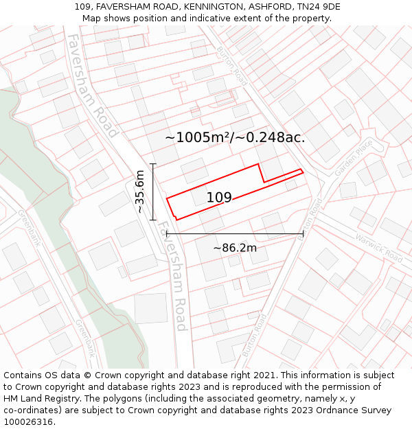 109, FAVERSHAM ROAD, KENNINGTON, ASHFORD, TN24 9DE: Plot and title map