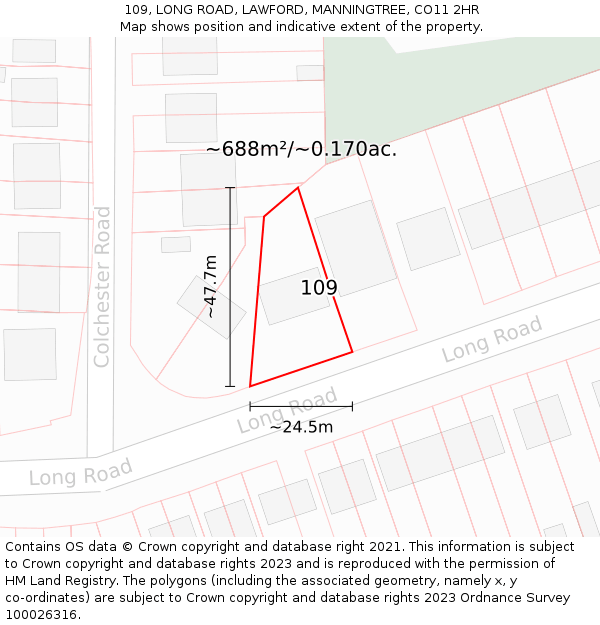 109, LONG ROAD, LAWFORD, MANNINGTREE, CO11 2HR: Plot and title map