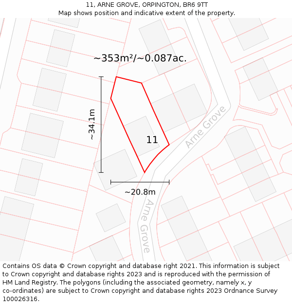 11, ARNE GROVE, ORPINGTON, BR6 9TT: Plot and title map