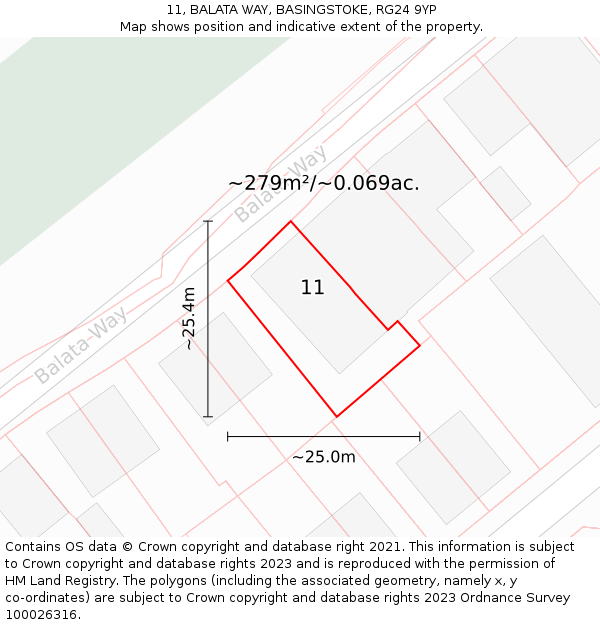 11, BALATA WAY, BASINGSTOKE, RG24 9YP: Plot and title map