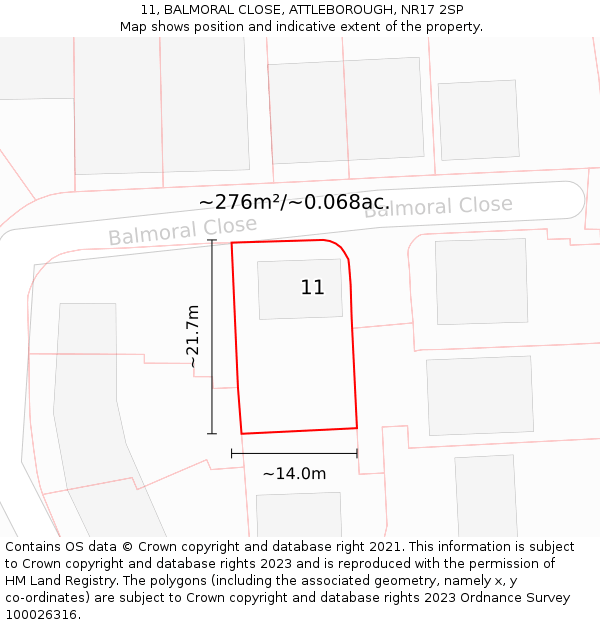 11, BALMORAL CLOSE, ATTLEBOROUGH, NR17 2SP: Plot and title map