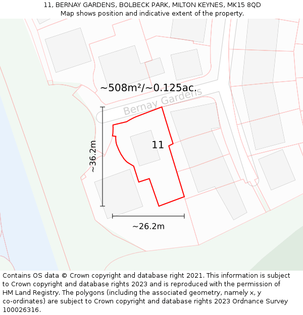 11, BERNAY GARDENS, BOLBECK PARK, MILTON KEYNES, MK15 8QD: Plot and title map