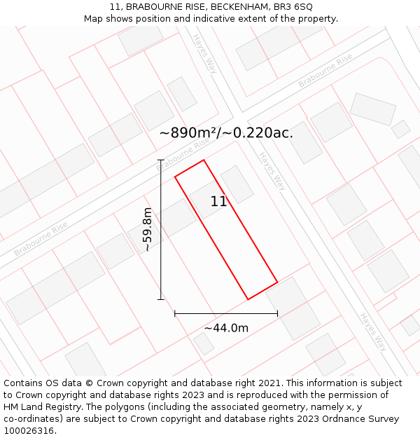 11, BRABOURNE RISE, BECKENHAM, BR3 6SQ: Plot and title map