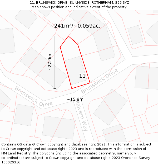 11, BRUNSWICK DRIVE, SUNNYSIDE, ROTHERHAM, S66 3YZ: Plot and title map