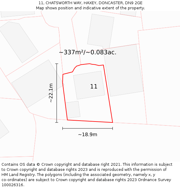 11, CHATSWORTH WAY, HAXEY, DONCASTER, DN9 2GE: Plot and title map