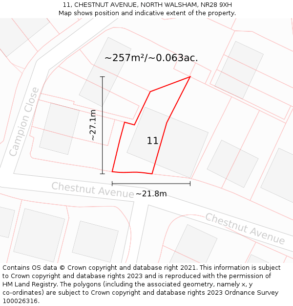 11, CHESTNUT AVENUE, NORTH WALSHAM, NR28 9XH: Plot and title map