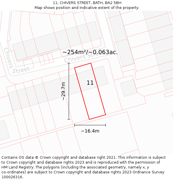 11, CHIVERS STREET, BATH, BA2 5BH: Plot and title map