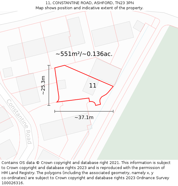 11, CONSTANTINE ROAD, ASHFORD, TN23 3PN: Plot and title map