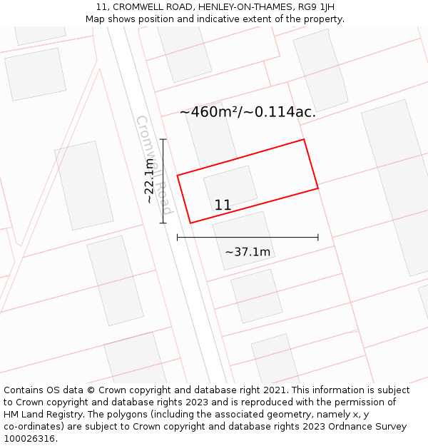 11, CROMWELL ROAD, HENLEY-ON-THAMES, RG9 1JH: Plot and title map