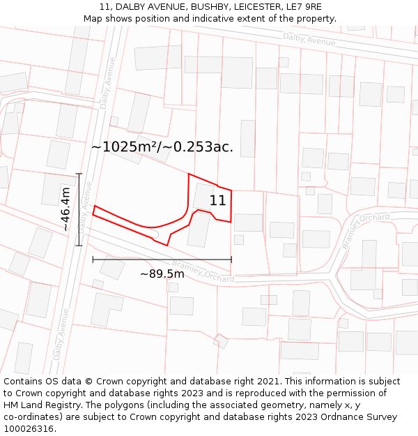 11, DALBY AVENUE, BUSHBY, LEICESTER, LE7 9RE: Plot and title map