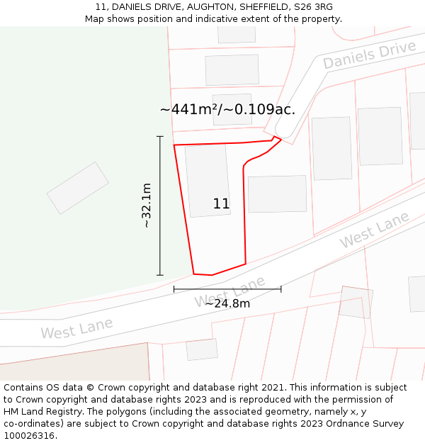 11, DANIELS DRIVE, AUGHTON, SHEFFIELD, S26 3RG: Plot and title map