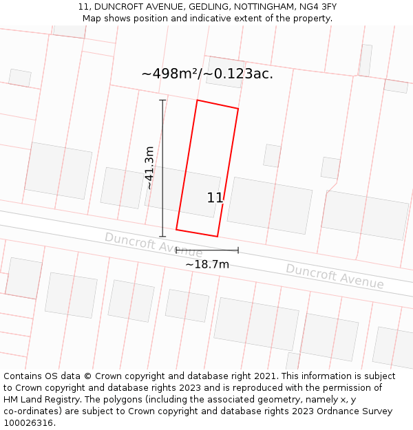 11, DUNCROFT AVENUE, GEDLING, NOTTINGHAM, NG4 3FY: Plot and title map