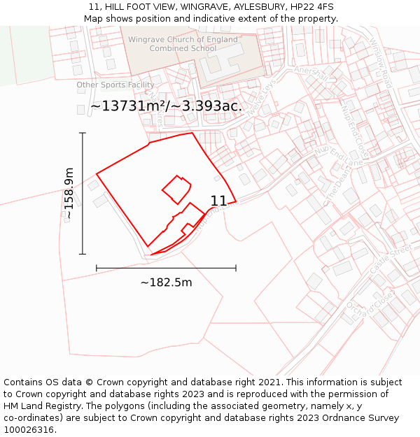 11, HILL FOOT VIEW, WINGRAVE, AYLESBURY, HP22 4FS: Plot and title map