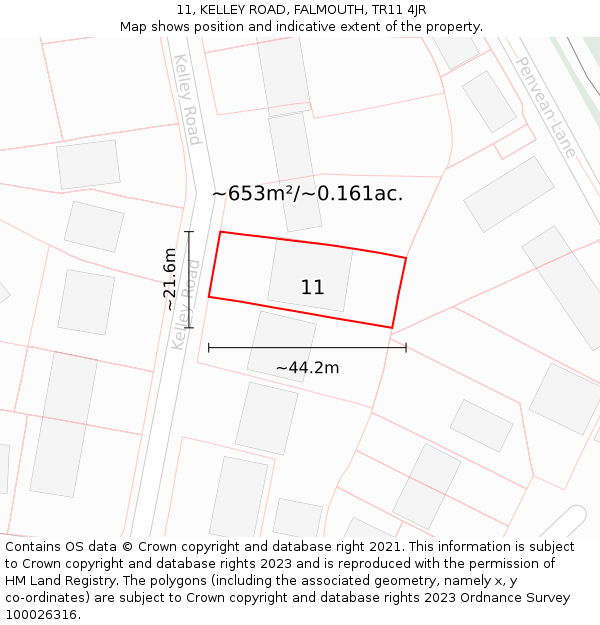 11, KELLEY ROAD, FALMOUTH, TR11 4JR: Plot and title map