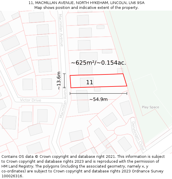 11, MACMILLAN AVENUE, NORTH HYKEHAM, LINCOLN, LN6 9SA: Plot and title map