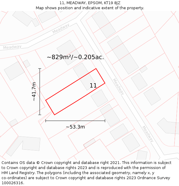 11, MEADWAY, EPSOM, KT19 8JZ: Plot and title map