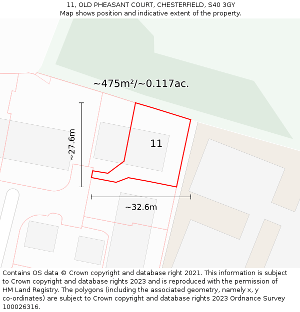 11, OLD PHEASANT COURT, CHESTERFIELD, S40 3GY: Plot and title map