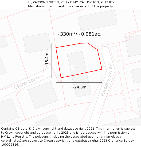 11, PARSONS GREEN, KELLY BRAY, CALLINGTON, PL17 8EY: Plot and title map