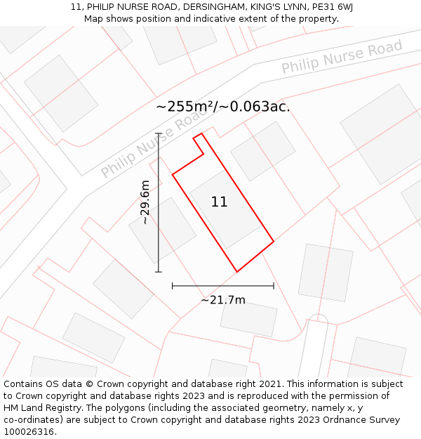 11, PHILIP NURSE ROAD, DERSINGHAM, KING'S LYNN, PE31 6WJ: Plot and title map